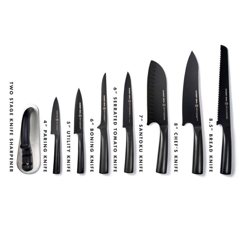 slide 6 of 6, Schmidt Bros Cutlery 9pc Jet Black Series Knife Block Set: Stainless Steel Blades & Handles, Includes Sharpener, 9 ct
