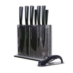 Schmidt Bros Cutlery 9pc Jet Black Series Knife Block Set: Stainless Steel Blades &amp; Handles, Includes Sharpener