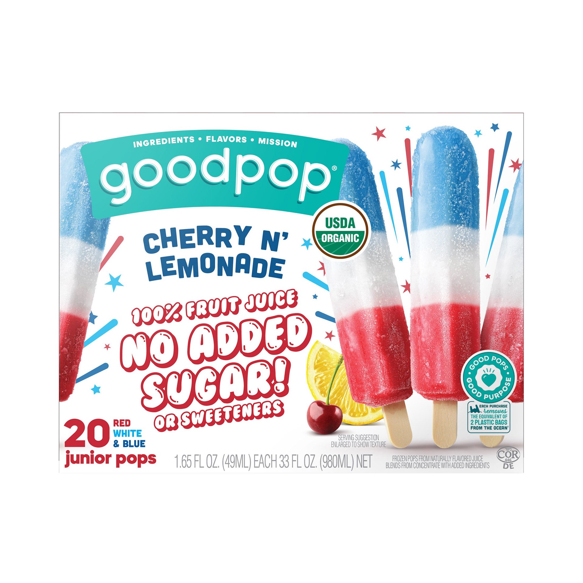 slide 1 of 1, Goodpop Organic Red White & Blue Pops, 20 count, 