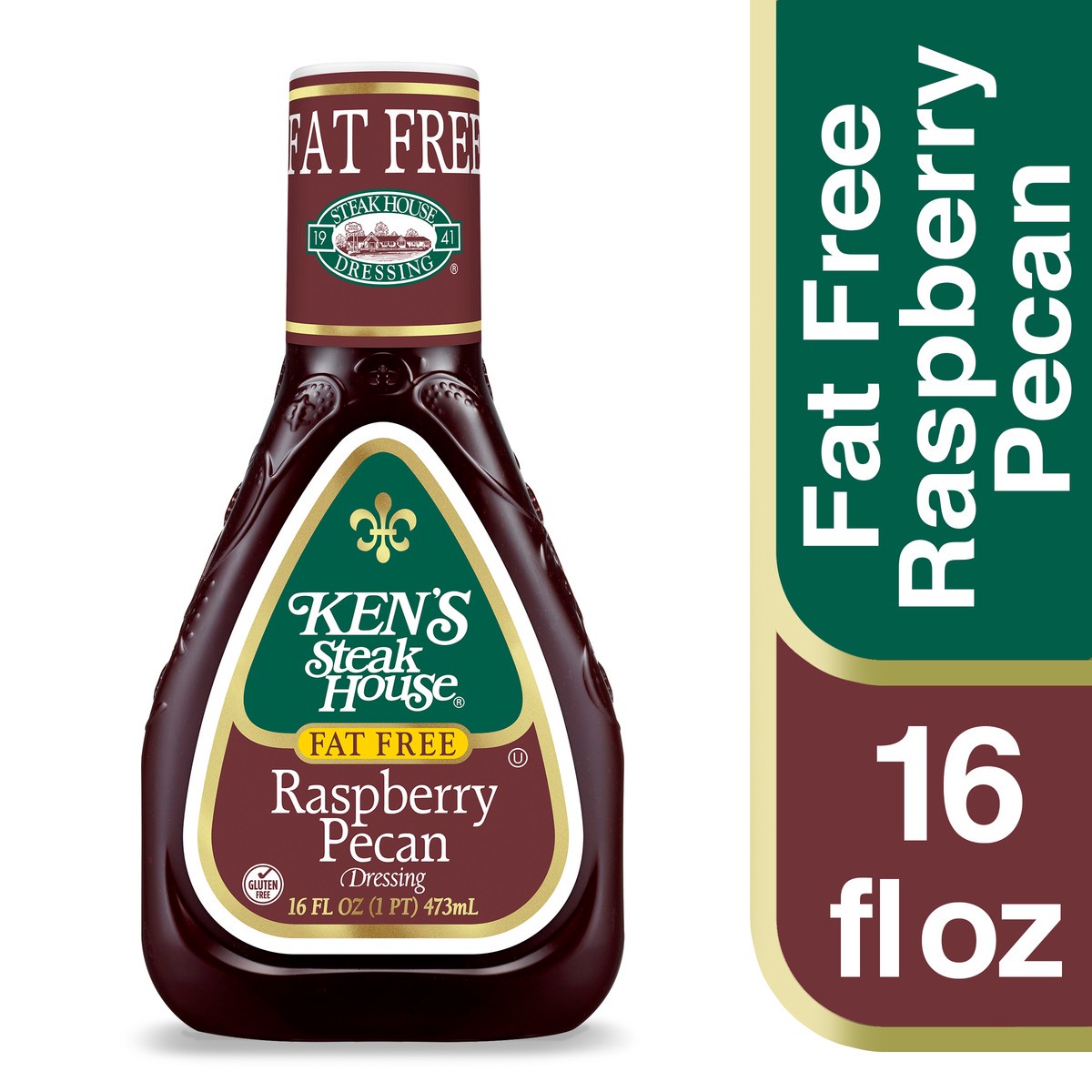 slide 1 of 7, Ken's Steak House Fat Free Raspberry Pecan Dressing, 16 oz