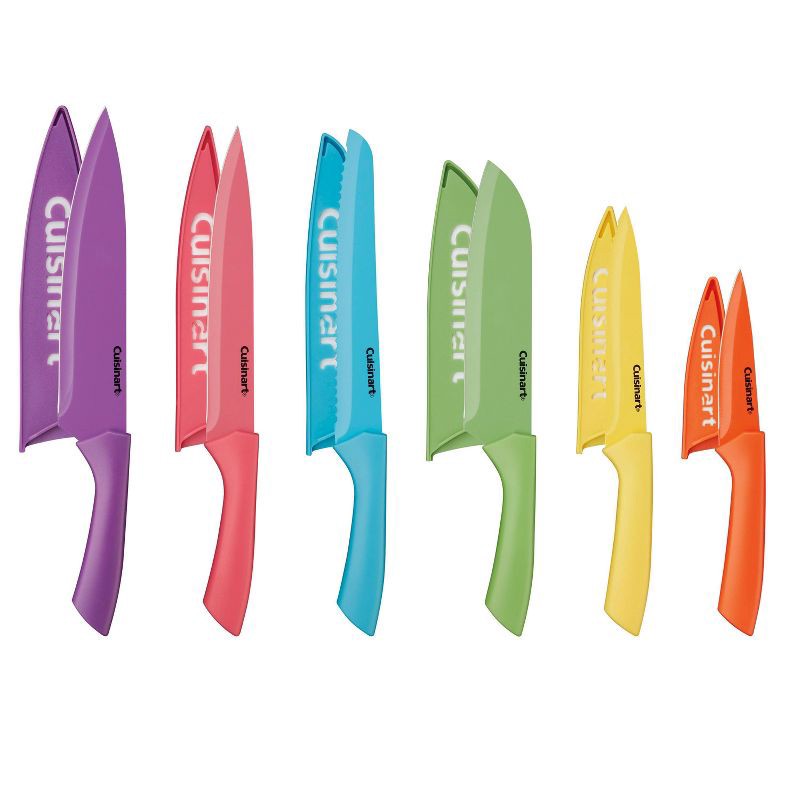 slide 1 of 10, Cuisinart Advantage 12pc Ceramic-Coated Color Knife Set With Blade Guards- C55-12PRC2: Multicolor Stainless Steel Cutlery, 12 ct