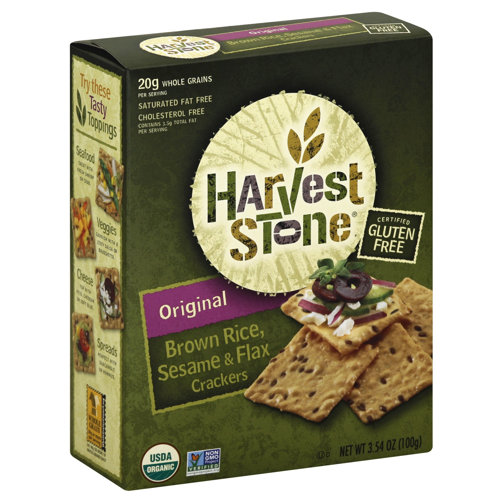 slide 1 of 8, Harvest Stone Original Brown Rice, Sesame & Flax Crackers, 3.5 oz