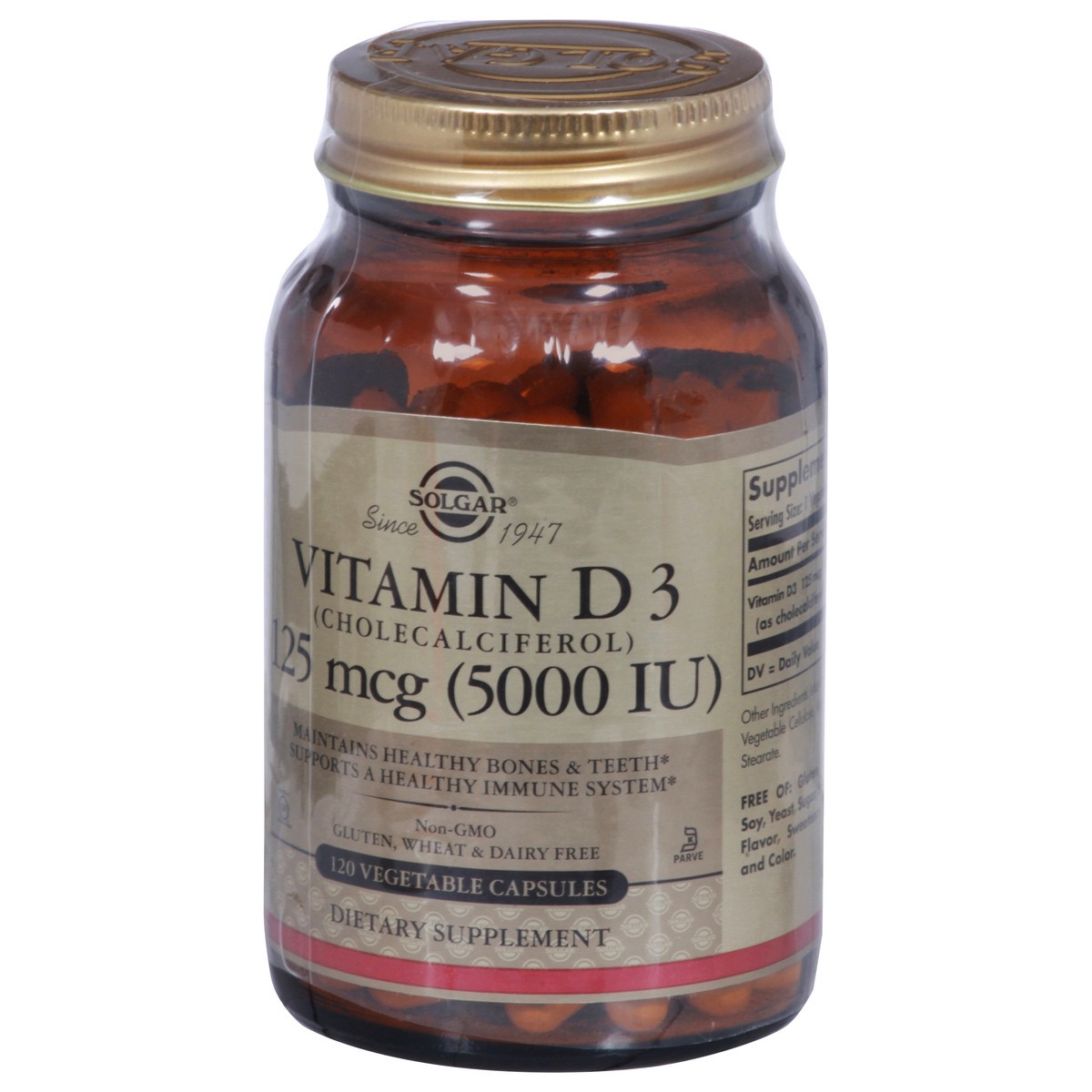 slide 3 of 9, Solgar 125 mcg Vitamin D3 120 Vegetable Capsules, 120 ct