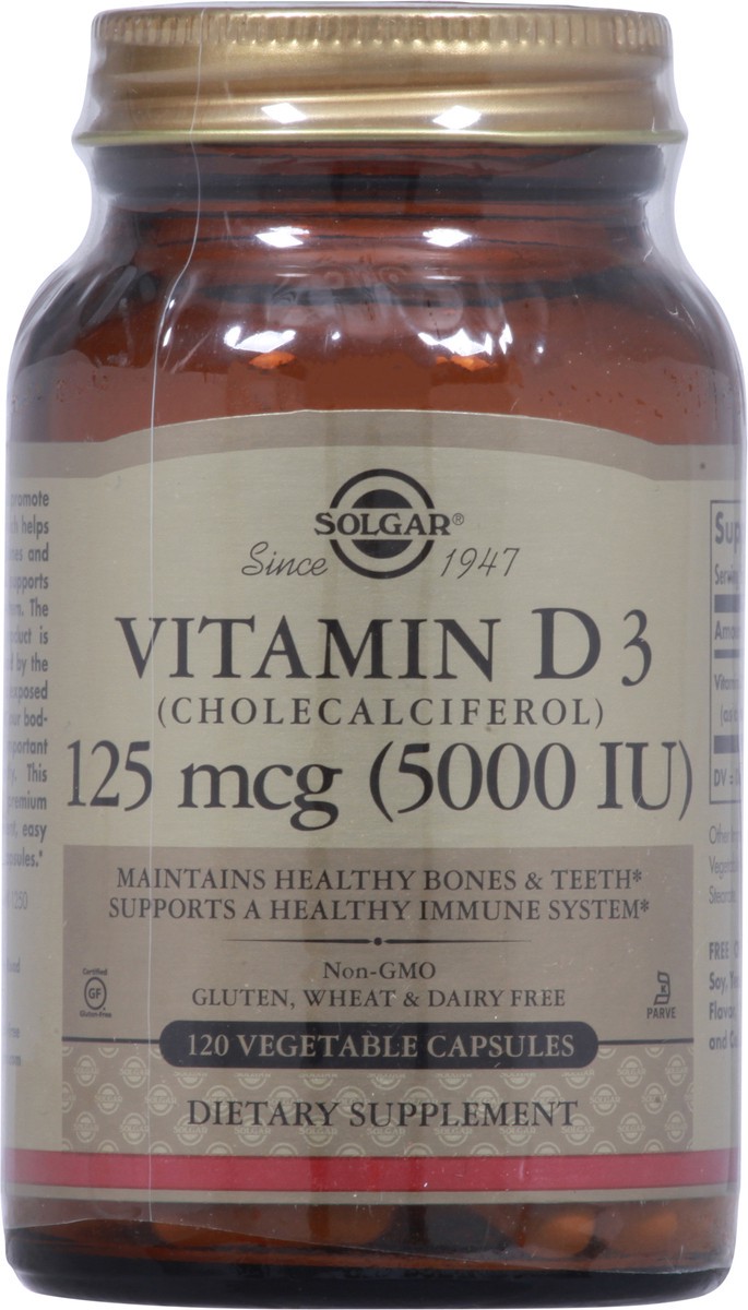 slide 5 of 9, Solgar 125 mcg Vitamin D3 120 Vegetable Capsules, 120 ct