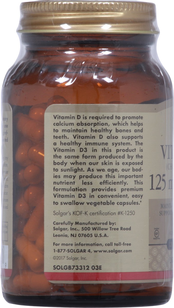 slide 8 of 9, Solgar 125 mcg Vitamin D3 120 Vegetable Capsules, 120 ct