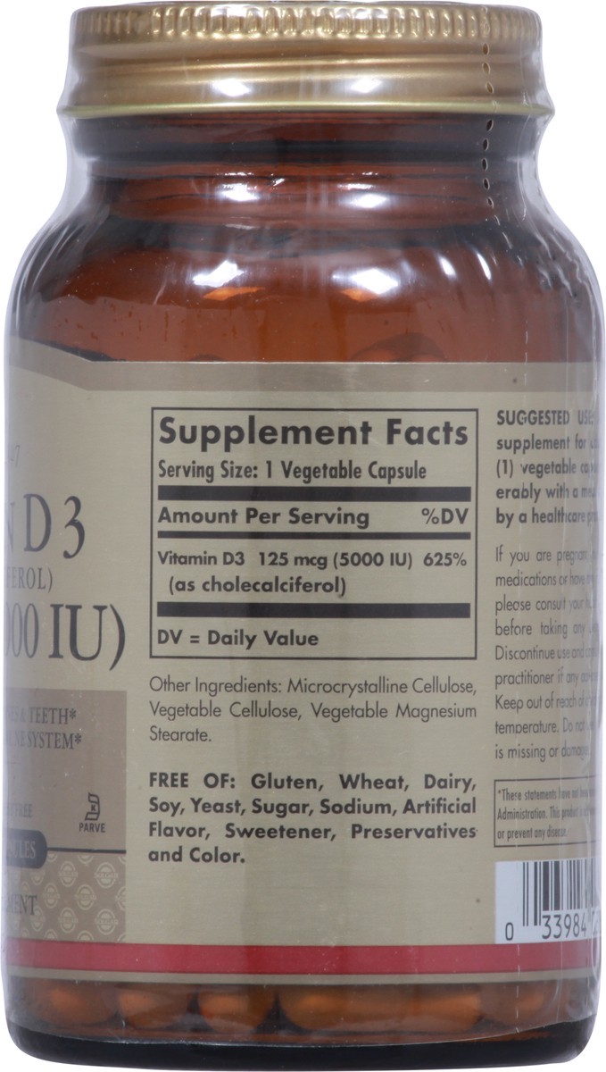 slide 9 of 9, Solgar 125 mcg Vitamin D3 120 Vegetable Capsules, 120 ct