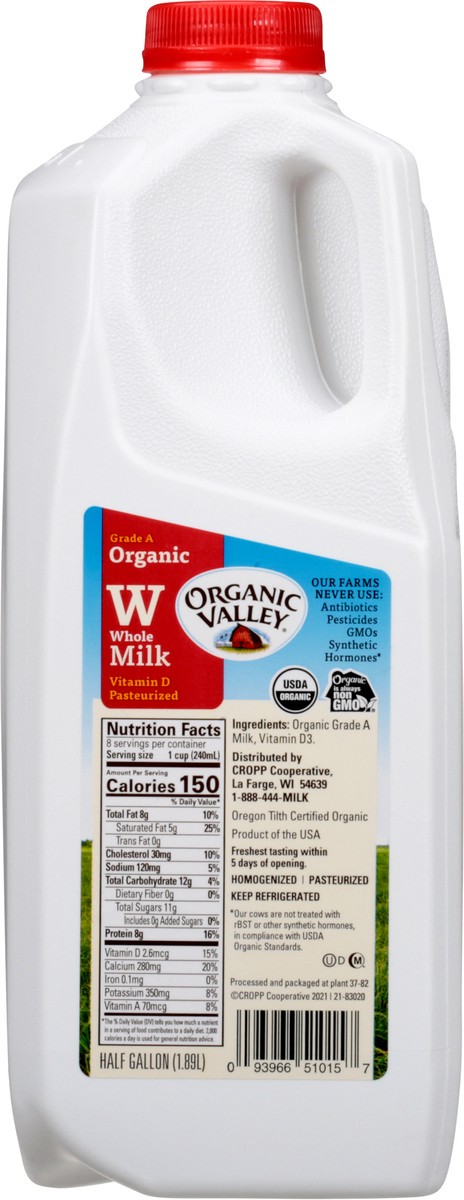 slide 8 of 12, Organic Valley Fresh Half Gallon Whole Milk, 1/2 gal