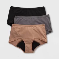 Hanes Women's 3pk Comfort Period Boyshort Underwear, Moderate Leaks - Neutrals 7: Moisture Wicking, Knit Fabric, Machine Washable