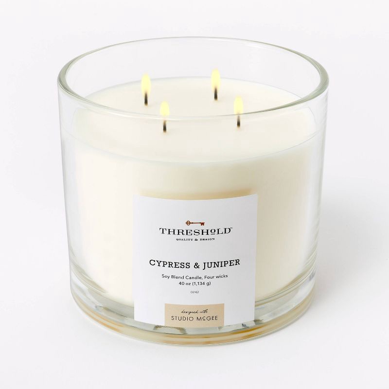 slide 3 of 5, Threshold designed w/Studio McGee 40oz Clear Glass Cypress & Juniper Candle White - Threshold™ designed with Studio McGee: Soy Wax Blend, 70hr Burn Time, 40 oz