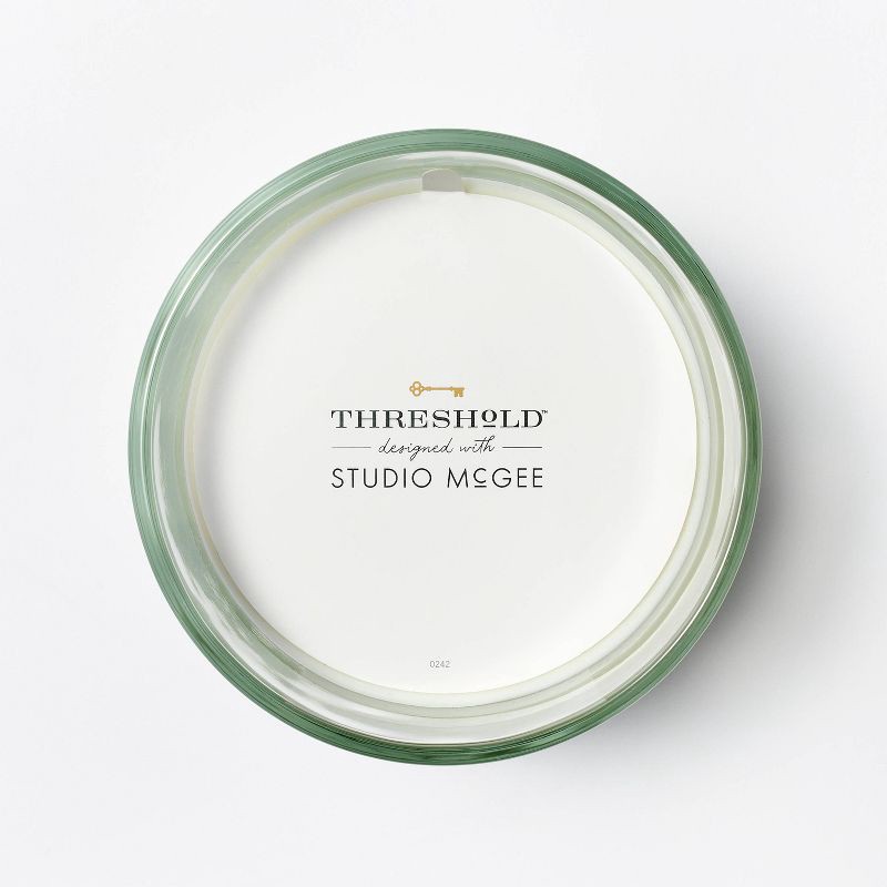 slide 4 of 5, Threshold designed w/Studio McGee 3-Wick 18oz Clear Glass Cypress & Juniper Candle White - Threshold™ designed with Studio McGee: Soy Blend, 50hr Burn Time, 18 oz