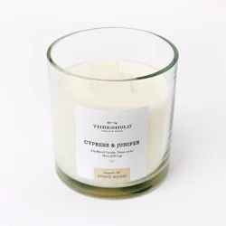 Threshold designed w/Studio McGee 3-Wick 18oz Clear Glass Cypress & Juniper Candle White - Threshold™ designed with Studio McGee: Soy Blend, 50hr Burn Time
