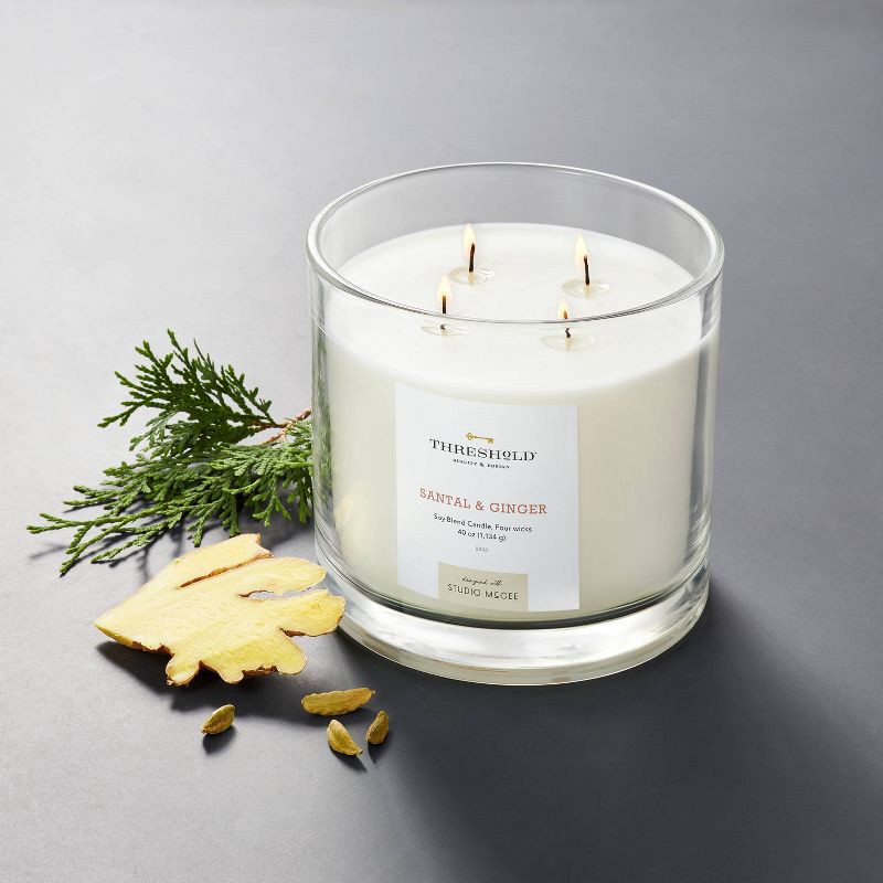 slide 2 of 5, Threshold designed w/Studio McGee 40oz Clear Glass Santal & Ginger Candle White - Threshold™ designed with Studio McGee: Soy Blend, 4-Wick, 70hr Burn Time, 40 oz