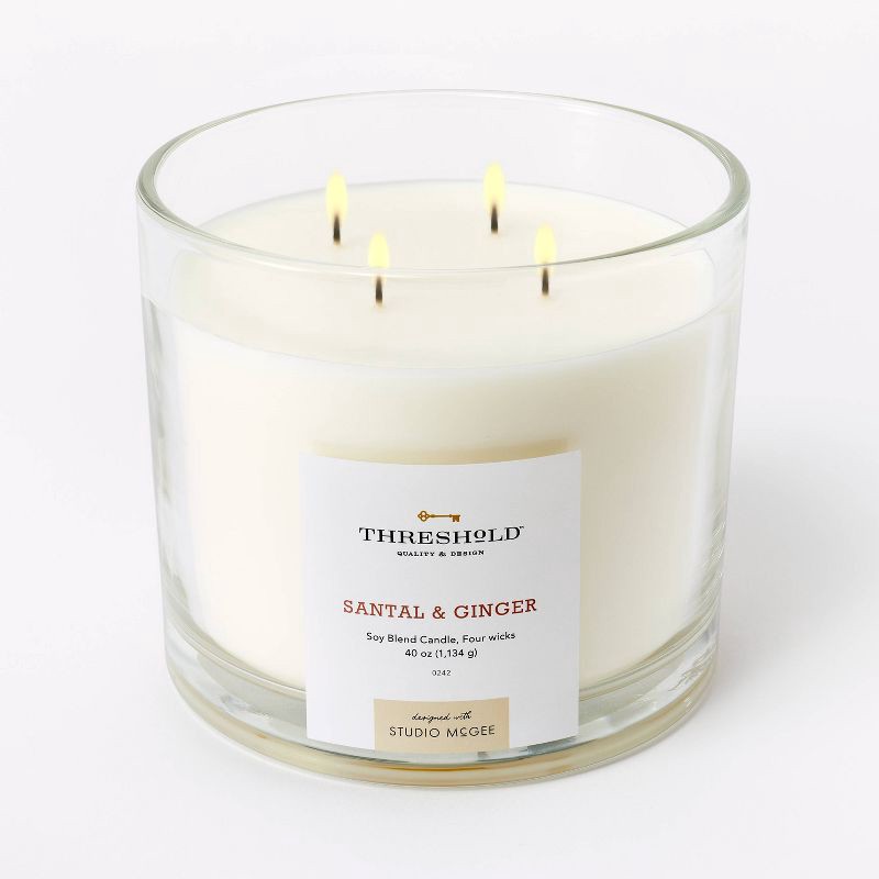 slide 3 of 5, Threshold designed w/Studio McGee 40oz Clear Glass Santal & Ginger Candle White - Threshold™ designed with Studio McGee: Soy Blend, 4-Wick, 70hr Burn Time, 40 oz