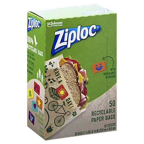slide 1 of 1, Ziploc Sandwich Paper Bag, 50 ct