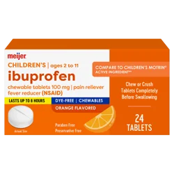 Meijer Childrens Ibuprofen Chewable Tablets, 100 Mg, Orange Flavor, Pain Reliever And Fever Reducer, 24ct