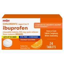 Meijer Childrens Ibuprofen Chewable Tablets, 100 Mg, Orange Flavor, Pain Reliever And Fever Reducer, 24ct