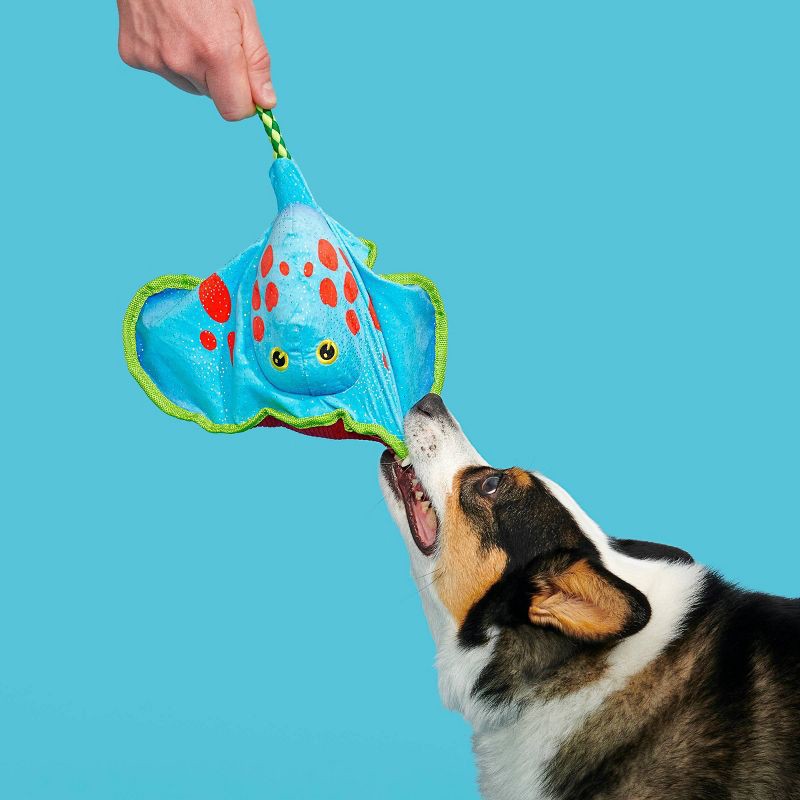 slide 5 of 7, BARK Manny Ray Under the Seams Dog Toy - Blue/Red/Green, 1 ct