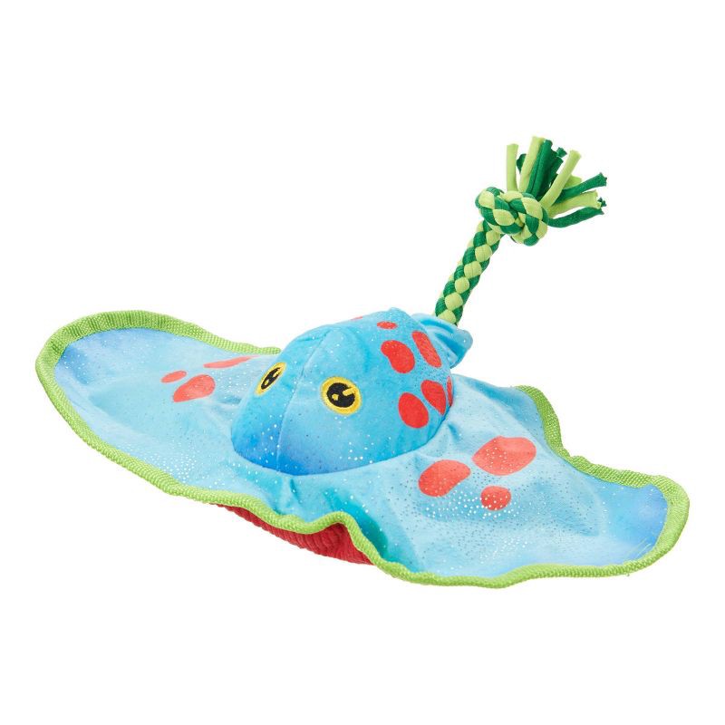 slide 1 of 7, BARK Manny Ray Under the Seams Dog Toy - Blue/Red/Green, 1 ct