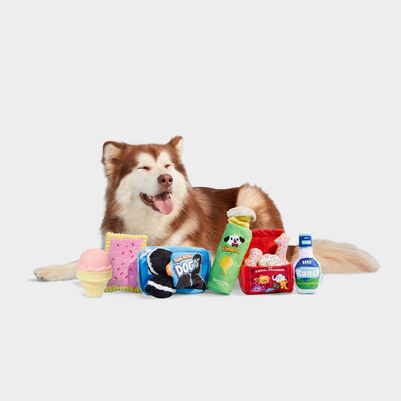 slide 3 of 7, BARK Stinky Valley Ranch Junk Food Dog Toy - White/Blue/Green, 1 ct