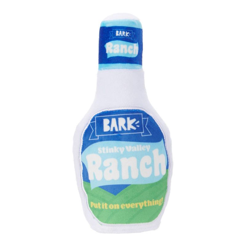 slide 1 of 7, BARK Stinky Valley Ranch Junk Food Dog Toy - White/Blue/Green, 1 ct