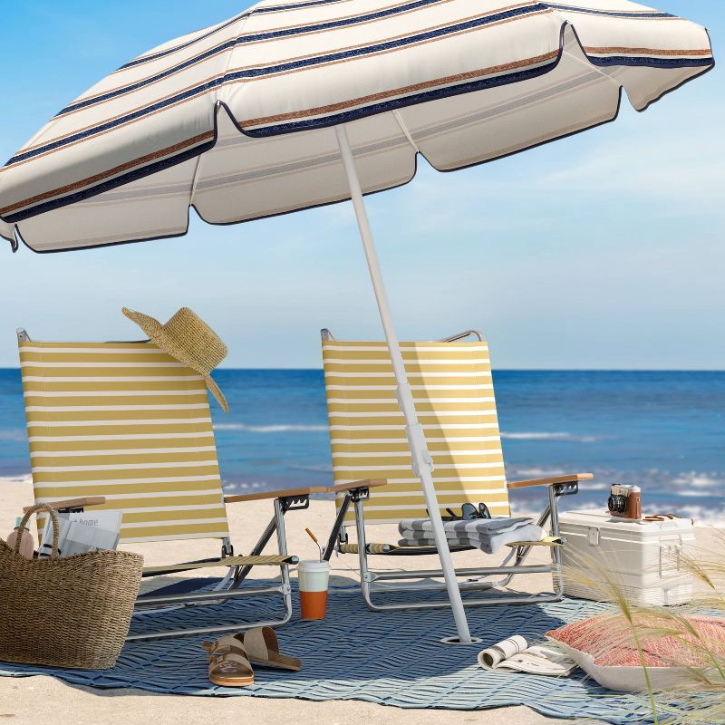 slide 6 of 7, 5 Position Beach Chair with Aluminum Frame & Wood Arms - Yellow - Threshold, 1 ct