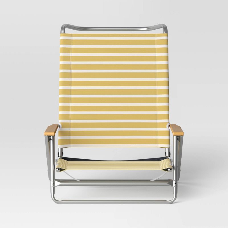 slide 5 of 7, 5 Position Beach Chair with Aluminum Frame & Wood Arms - Yellow - Threshold, 1 ct