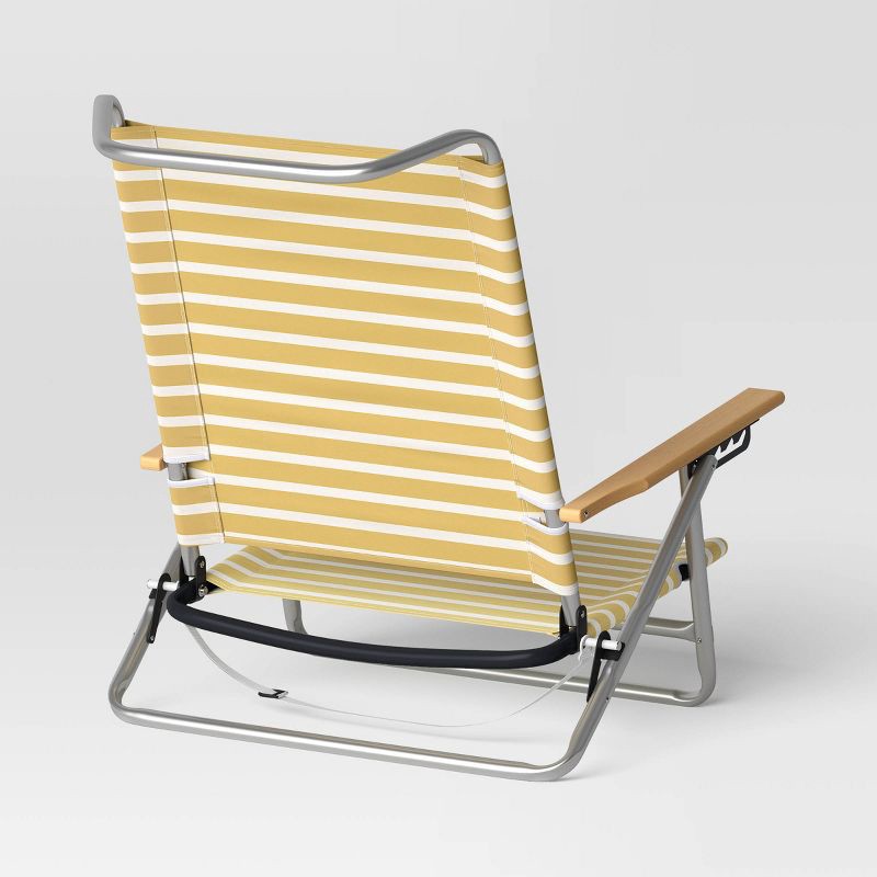slide 3 of 7, 5 Position Beach Chair with Aluminum Frame & Wood Arms - Yellow - Threshold, 1 ct