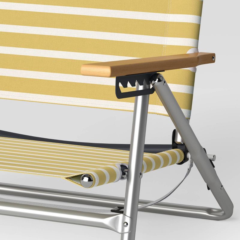 slide 4 of 7, 5 Position Beach Chair with Aluminum Frame & Wood Arms - Yellow - Threshold, 1 ct