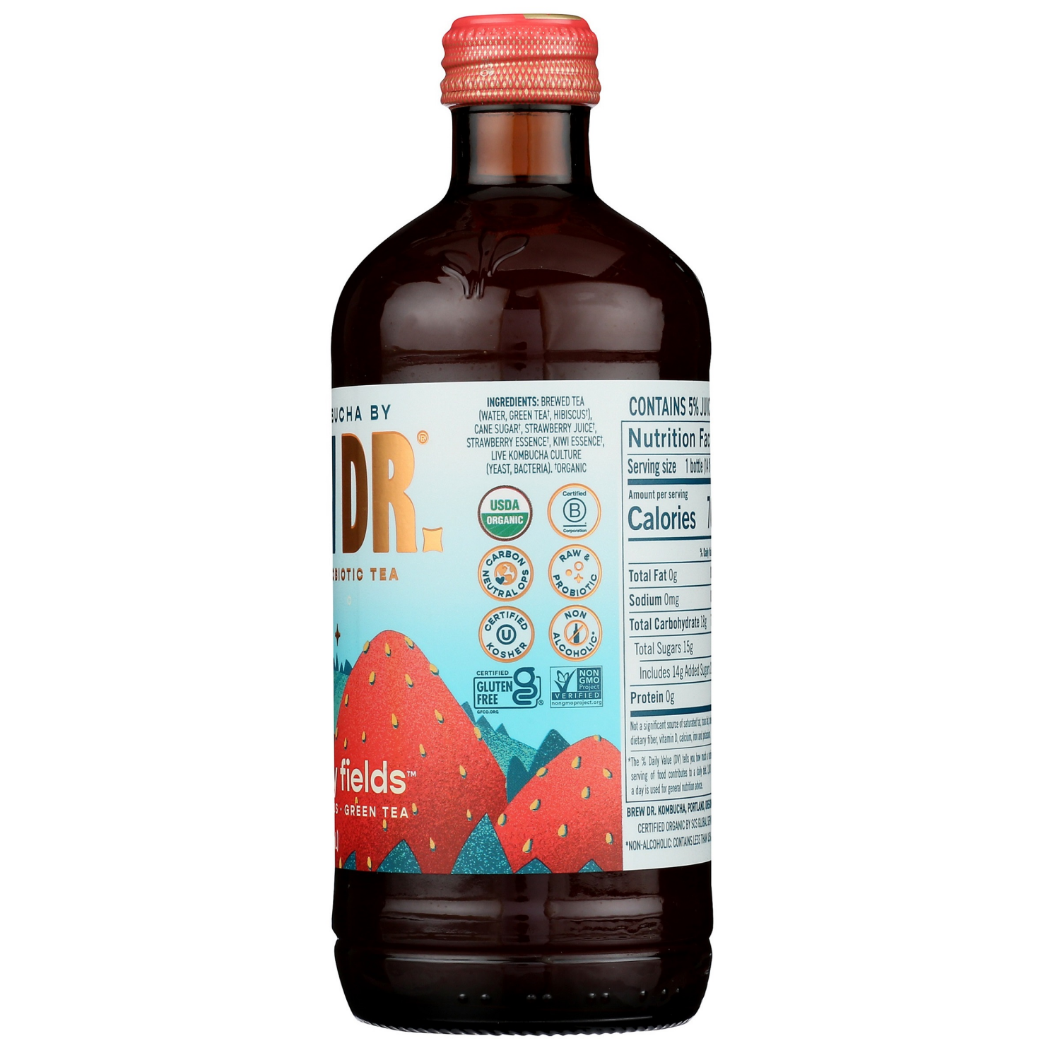 slide 3 of 3, Brew Dr. Kombucha, Organic, Strawberry Fields - 14 oz, 14 oz