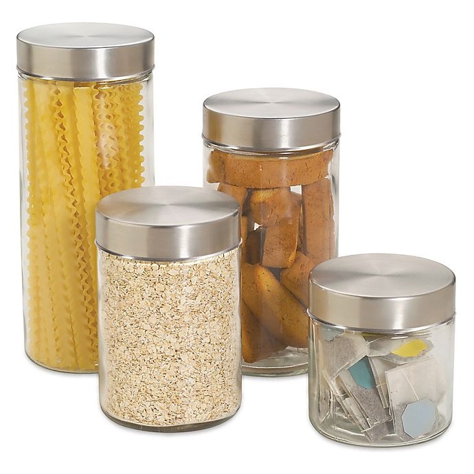 slide 1 of 1, Home Basics Glass Canister Set with Stainless Steel Lids, 4 ct