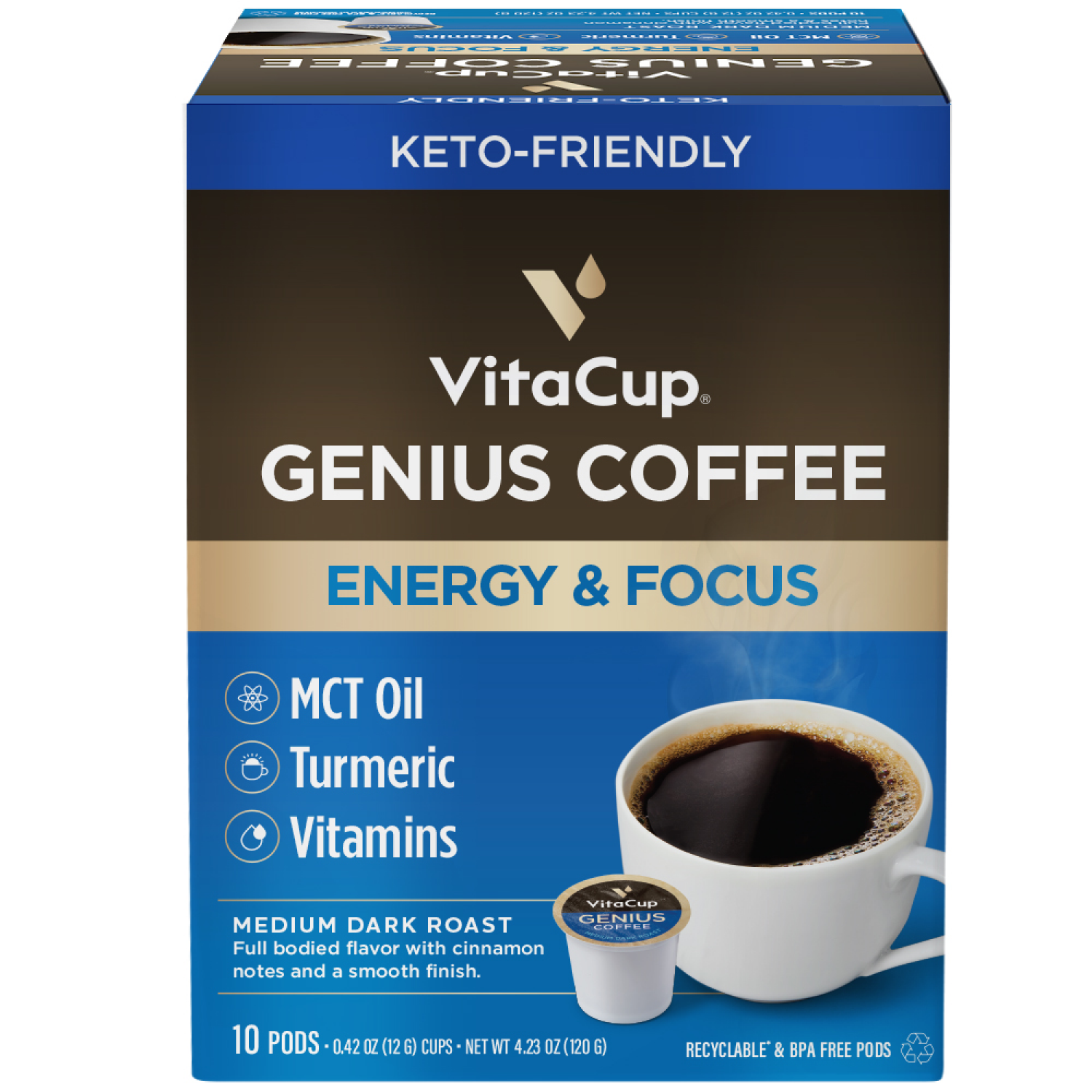 slide 1 of 2, Vitacup Genius Blend Infused Coffee Pods, Medium Roast - 10 ct, 10 ct