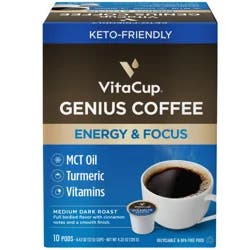 Vitacup Genius Blend Infused Coffee Pods, Medium Roast - 10 ct