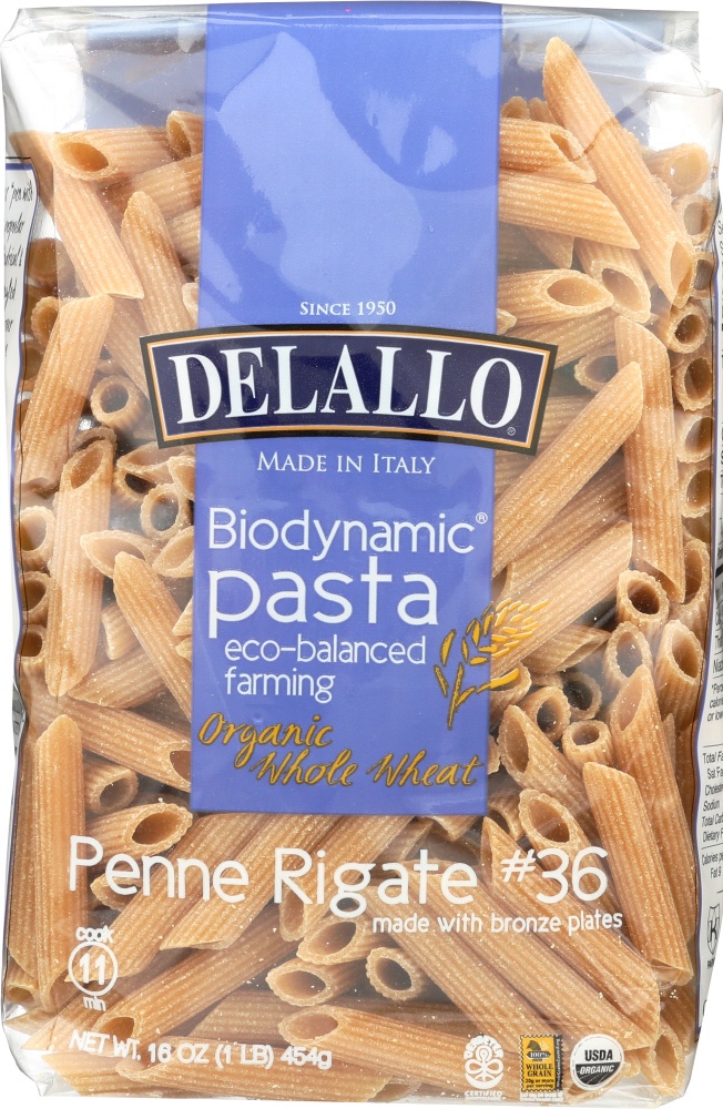 slide 1 of 1, DeLallo Biodynamic Whole Wheat Pasta, Penne Rigate #36, 16 oz