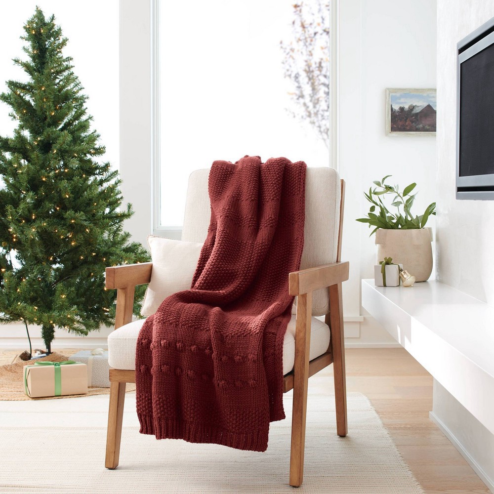 slide 2 of 4, Threshold designed w/Studio McGee Bobble Striped Knit Throw Blanket Red - Threshold designed with Studio McGee, 1 ct