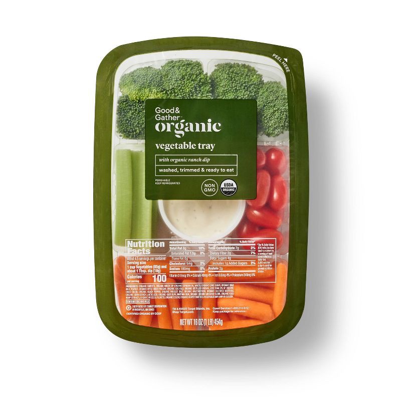 slide 1 of 4, Organic Vegetable Tray with Organic Ranch Dip (Veggies may Vary) - 16oz - Good & Gather™, 16 oz