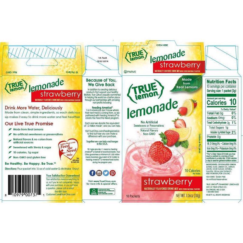 slide 3 of 4, True Lemon Sticks - Strawberry Lemonade - 10pk/1.06oz, 10 ct; 1.06 oz