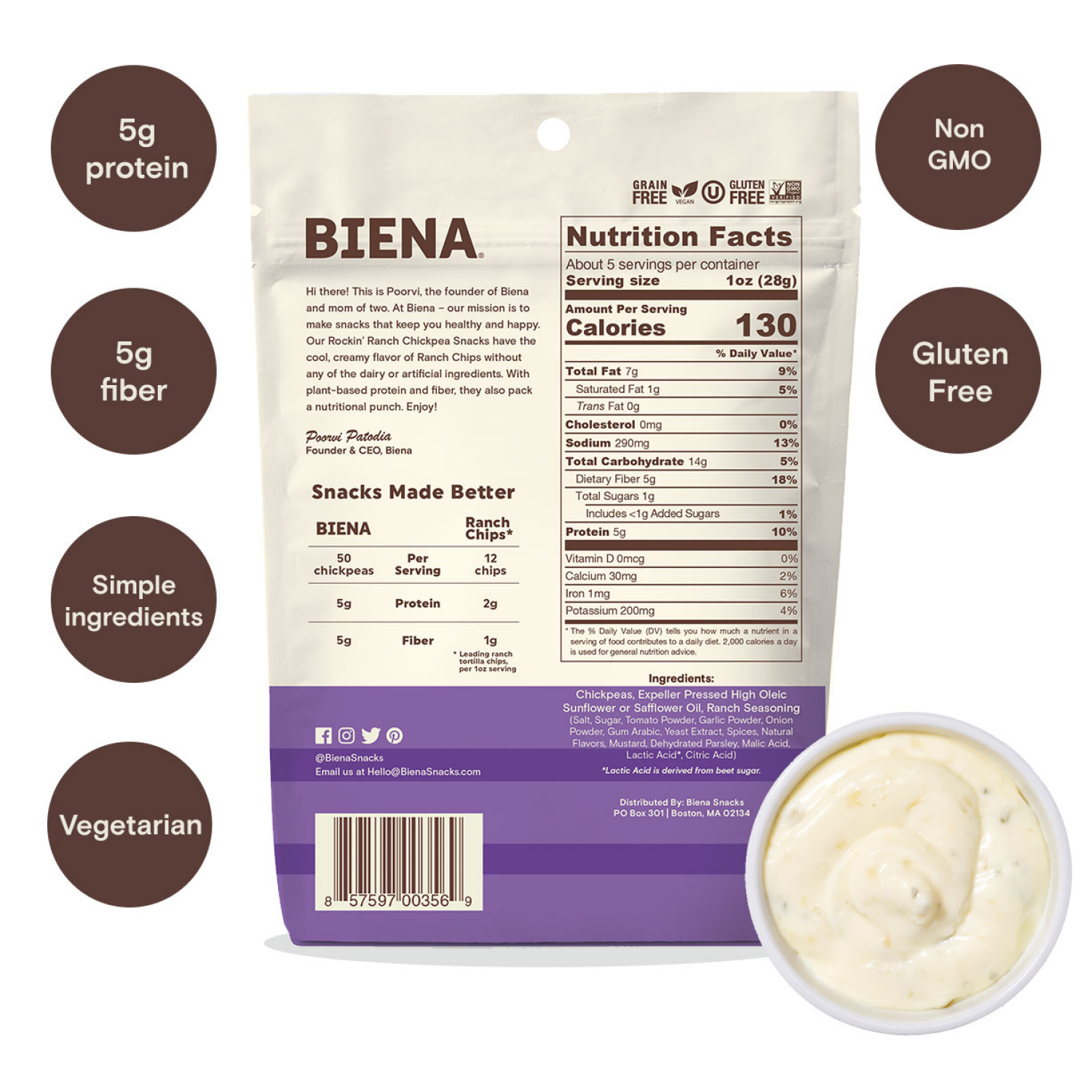 slide 2 of 6, Biena Rockin' Ranch Chickpea Snacks 5 oz, 5 oz