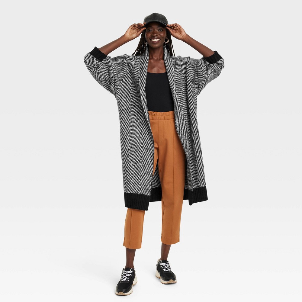 slide 2 of 3, Women's Coatigan Sweater - A New Day Black Herringbone S, 1 ct