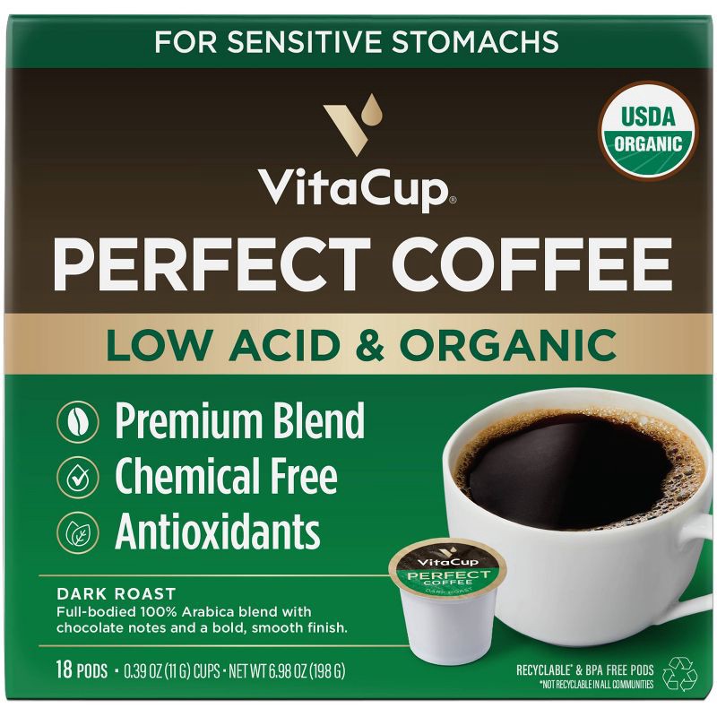 slide 1 of 8, VitaCup Perfect Low Acid Dark Roast Coffee Pods - 18ct, 18 ct