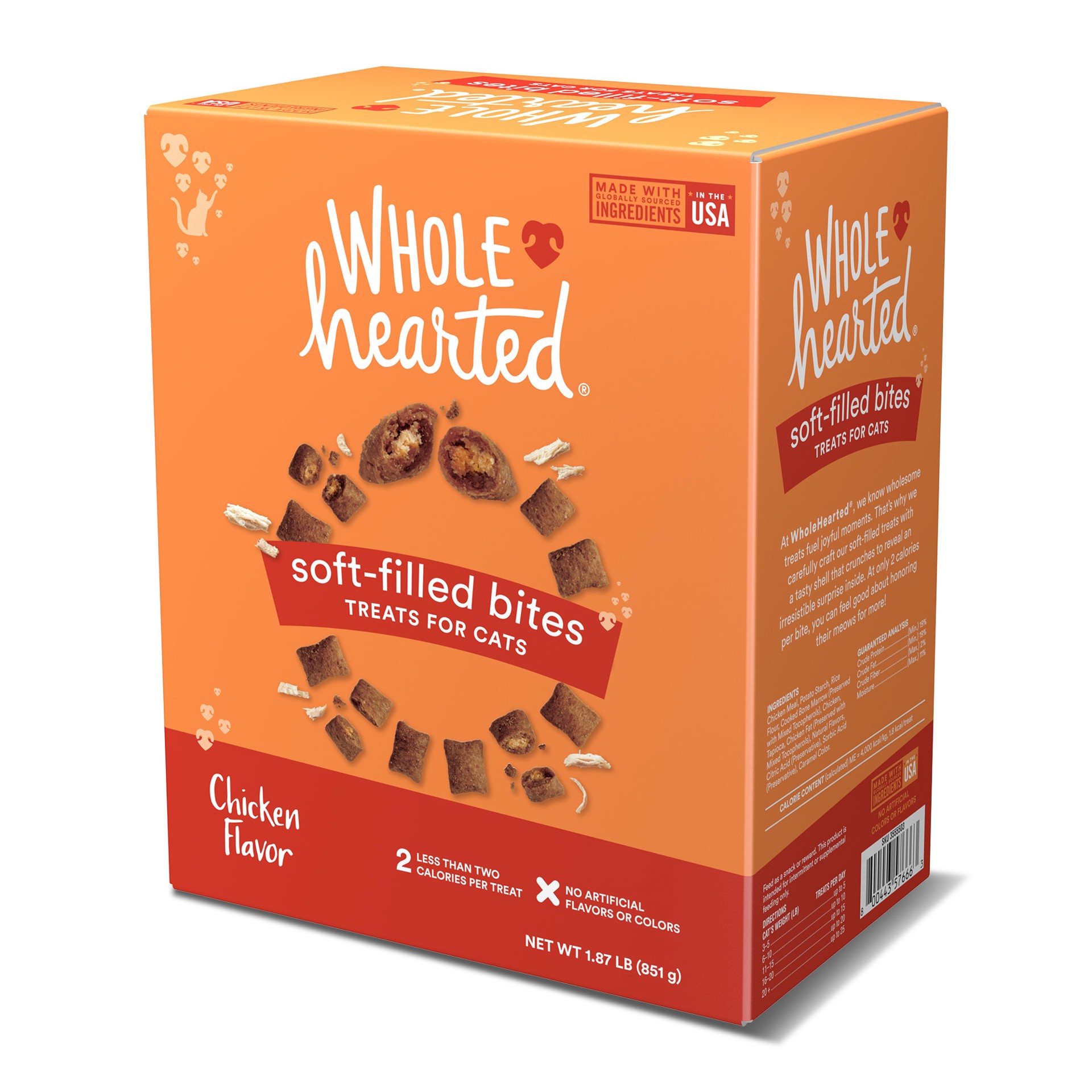 slide 1 of 1, WholeHearted Chicken Flavor Soft-Filled Bites Cat Treats, 30 oz., 30 oz