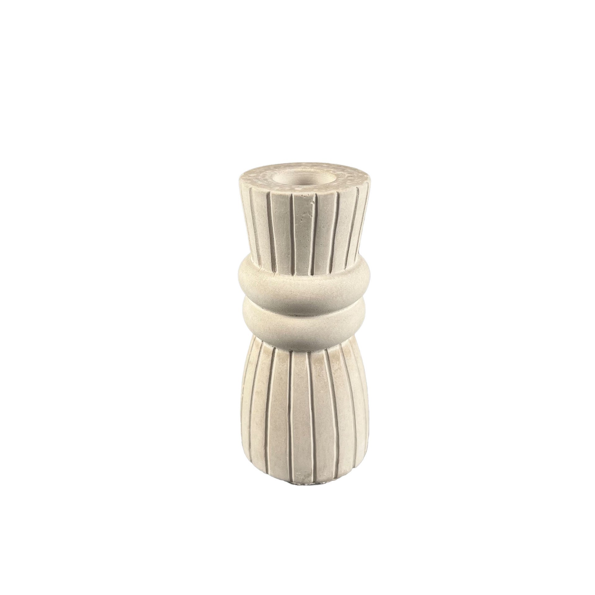 slide 2 of 3, 4.5" Ribbed Cement Taper Candle Holder By Make Market, 4.5 in