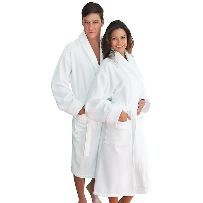 slide 2 of 5, Linum Home Textiles Small/Medium Waffle Terry Turkish Cotton Unisex Bathrobe - White, 1 ct