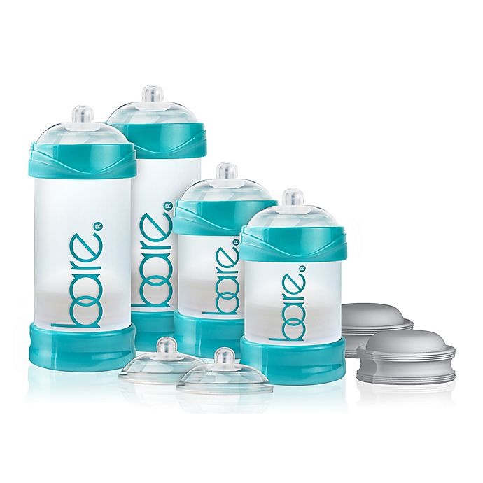 slide 1 of 5, BARE Polypropylene Air-Free Bottle Starter Set w/Perfe-Latch Nipples - Turquoise, 4 ct