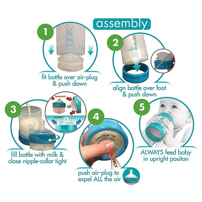 slide 5 of 5, BARE Polypropylene Air-Free Bottle Starter Set with Easy-Latch Nipples - Turquoise, 4 ct