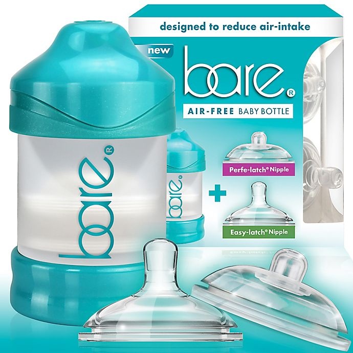 slide 2 of 5, BARE Polypropylene Air-Free Bottle w/Easy-Latch and Perfe-Latch Nipples - Turquoise, 4 oz