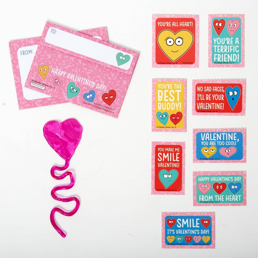 slide 3 of 3, Paper Magic 16ct Heart Buddy Valentine's Day Classroom Exchange Cards with Sticky Toys, 16 ct