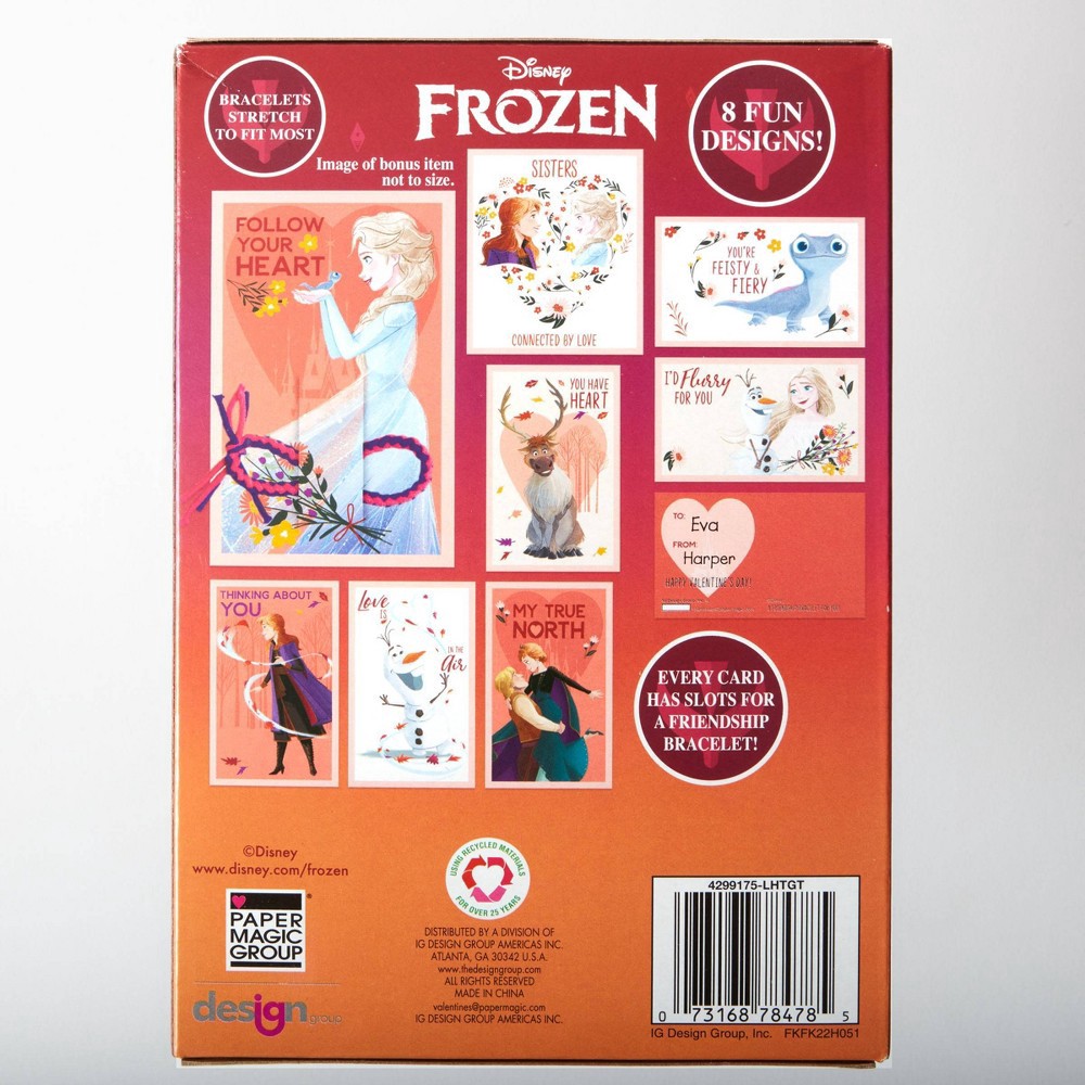 slide 2 of 3, Disney Frozen 12ct Valentine's Day Classroom Exchange Cards with Friendship Bracelets - Paper Magic, 12 ct