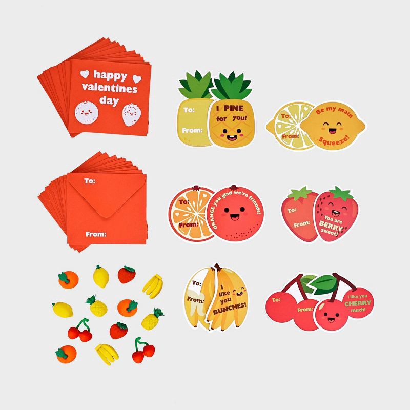 slide 2 of 3, Sadie & Sam 24ct Fruit Fun Valentine's Day Classroom Exchange Cards with Mini Fruit Scented Erasers, 24 ct