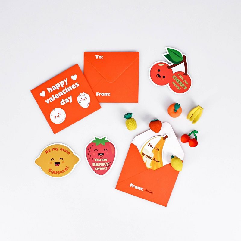 slide 3 of 3, Sadie & Sam 24ct Fruit Fun Valentine's Day Classroom Exchange Cards with Mini Fruit Scented Erasers, 24 ct