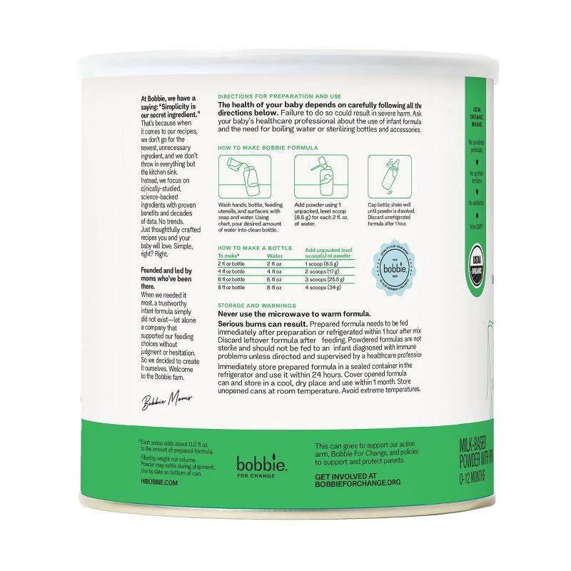 slide 2 of 10, Bobbie Organic Original Infant Formula Powder - 24oz, 24 oz